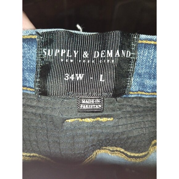 Supply & Demand Moto Jeans Mens 34X33 Blue Skinny Stretch Distressed Streetwear - Picture 4 of 9